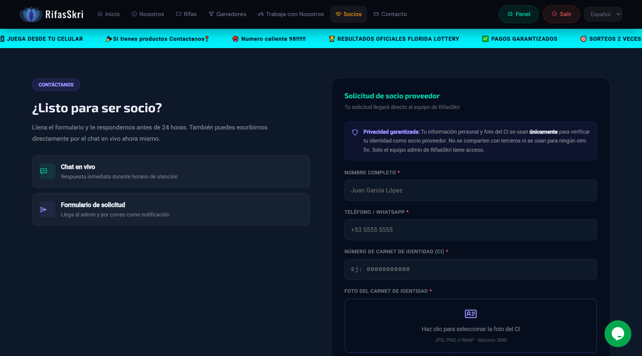 RifasSkri — Plataforma de Rifas Online